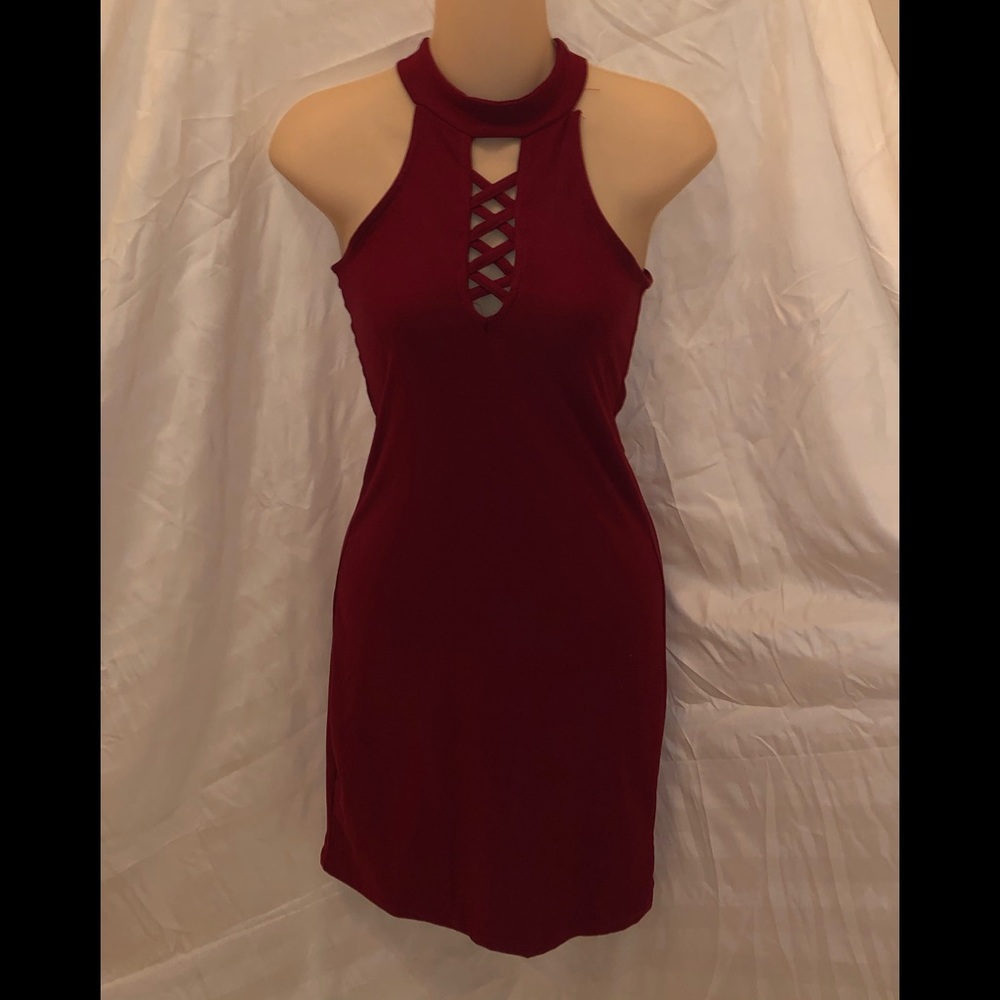 Derek Heart Deep Red Criss-Cross Bodycon Dress